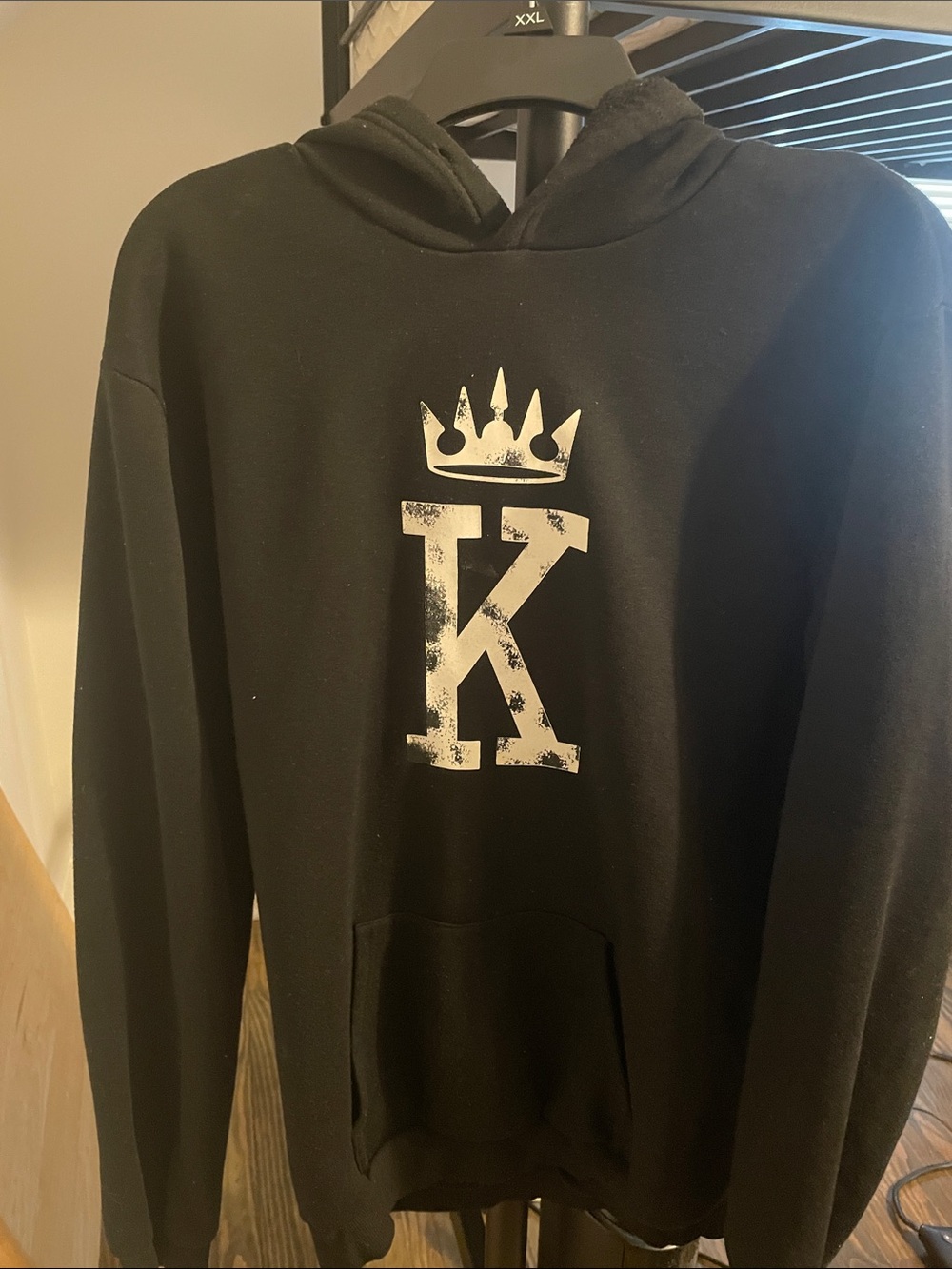 Black Hoodie with Crowned K Graphic - Men's Sweater